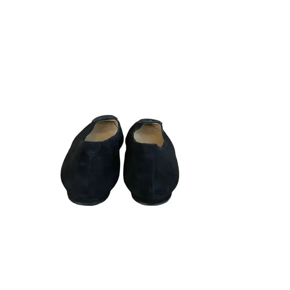 Talbots Womens Black Rhinestone Buckle Slip On Suede Flats Ballet Size 9